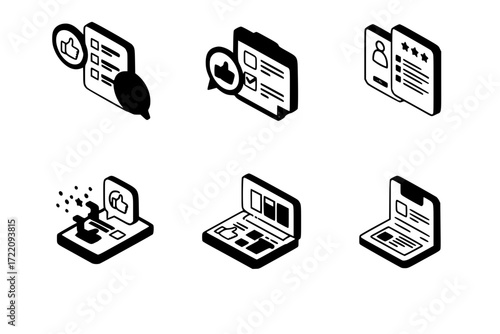 School Counseling Icons. Colorful isometric vector icons set of school counseling support: school building, counselor’s chair,
