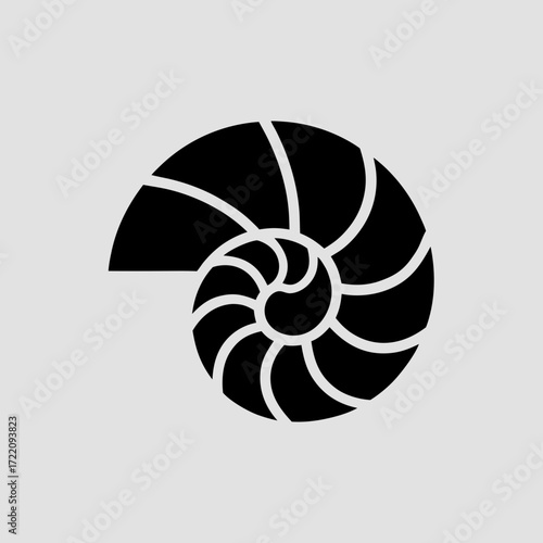 Snail shell, spiraled polygonal segments, minimalist silhouette.