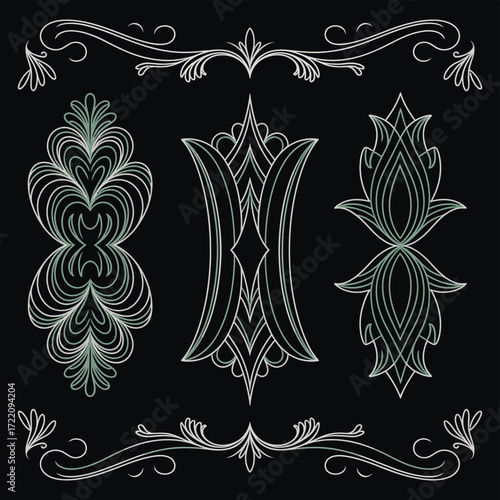 Green Pinstriping Vintage Vector Design for Motorcycle and Car, Hand-Drawn Decorative Lines Perfect for Retro Auto Styling, Custom Graphics, and Classic Vehicle Art Projects