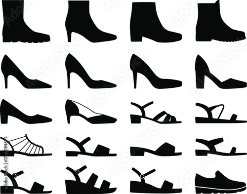 Seated people silhouettes, sitting posture, chair pose, male and female figures, vector icons, black shapes, ergonomic design, social behavior, waiting