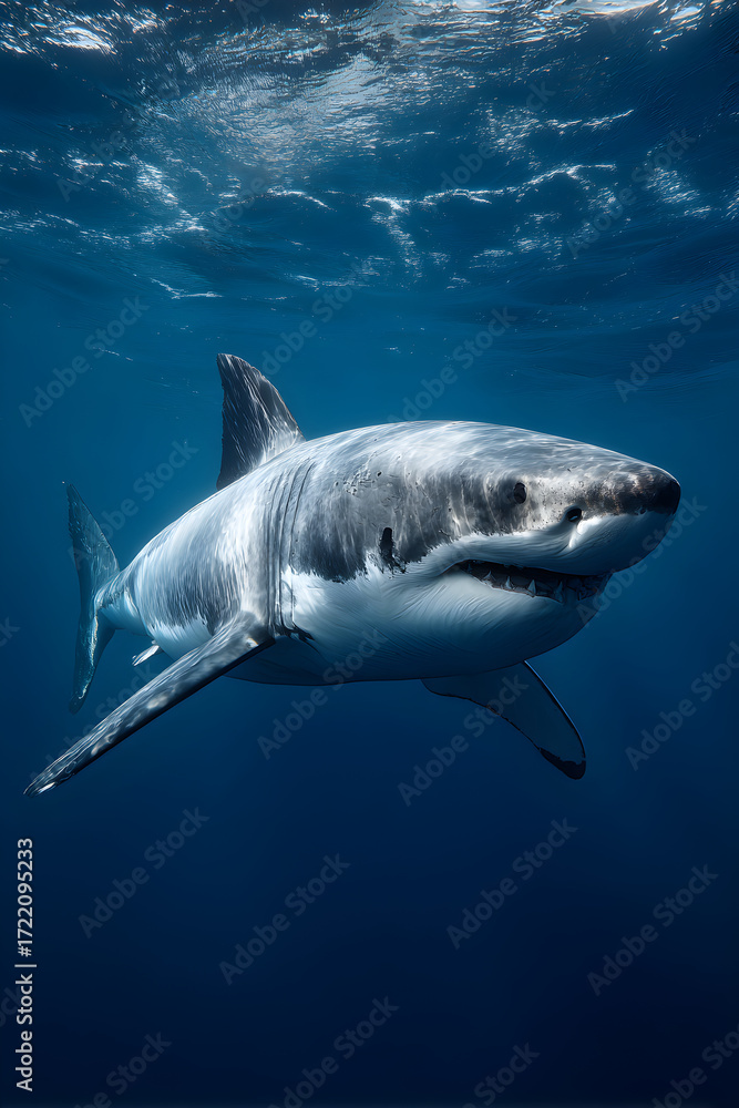 Naklejka premium Exploring the Mysteries an Behaviors of the Great Whte Shark: Apex Predator ofOcean Ecosystems