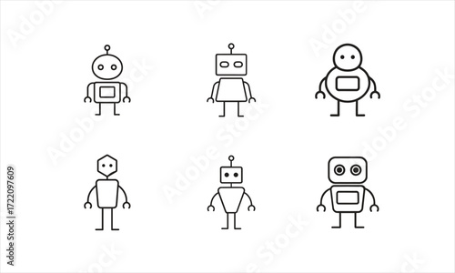 Robot Icon Set – AI, Chatbot, Technology Vector