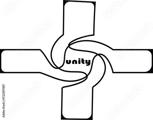 unity logo , four hand logo, hardworking team work logo