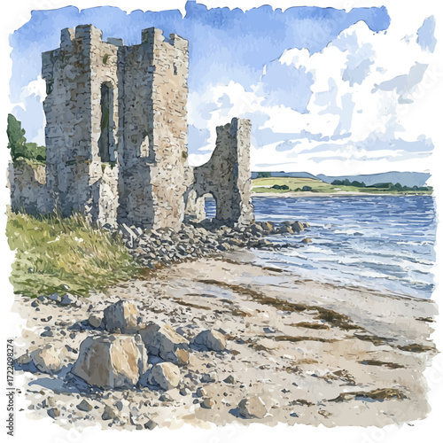 Scottish Castle Performance, watercolor clipart vector, isolated on a white background.