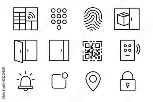 Vector smart icon scanner lock gps notification icons keypad locker bell inside