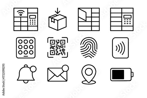 Locker smart bell keypad panel notification fingerprint icon closed vector indicator icons