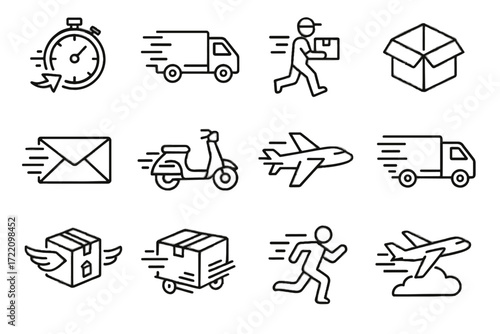 Scooter speed moving air van running icon envelope courier icons arrow delivery