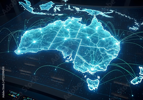 Australia network connections digital map futuristic technology visualization data 90