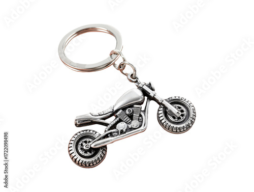 Motorcycle keychain pendant in metallic finish isolated on transparent or white background, png