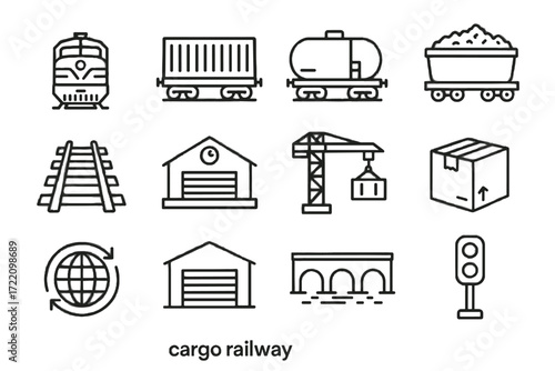 Train station railway vector cargo coal car engine icons icon bridge wagon