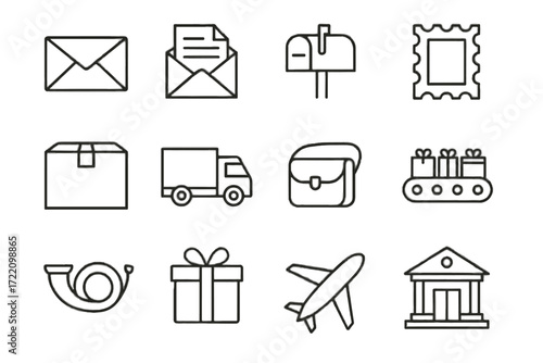 Post postal air icons service mail vector icon open ribbon package office