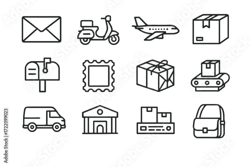 Post courier icon ribbon modern vector plane van sorting postal envelope icons