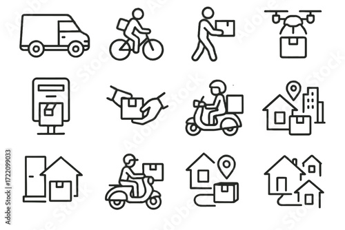 Box vector icon pedestrian courier mile pin bicycle delivery last handover receiving