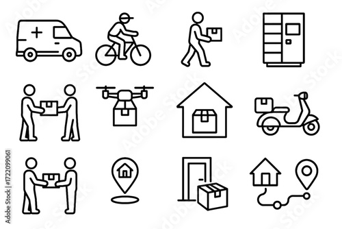 Icon smart package route delivery handover mile vector van home last customer