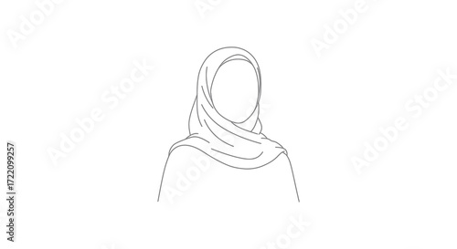 Simple line drawing of a woman wearing a traditional islamic headscarf