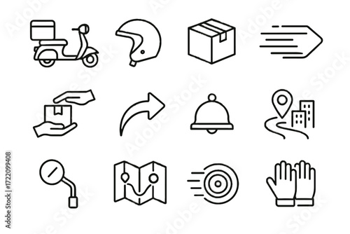 Icon vector delivery icons lines mirror bell speed city courier rearview