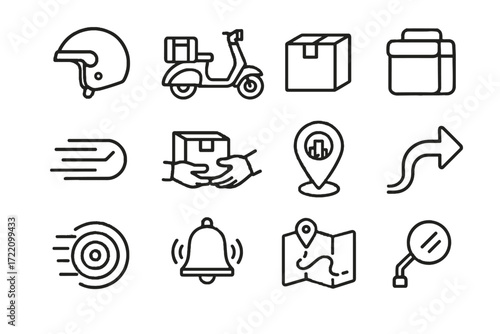 Fast wheel scooter bag delivery food courier rearview insulated arrow icon vector