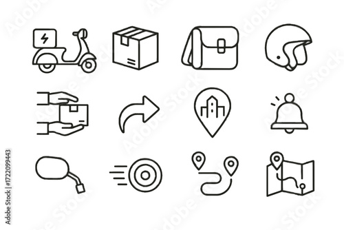 Package icon motion delivery handoff pin icons courier autonomous map helmet vector