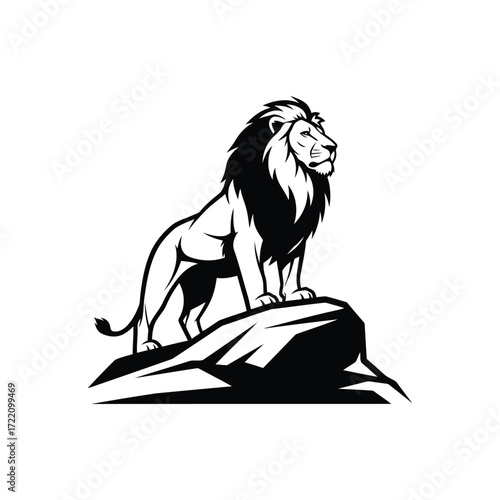 A powerful lion standing proudly on a rock, symbolizing courage 