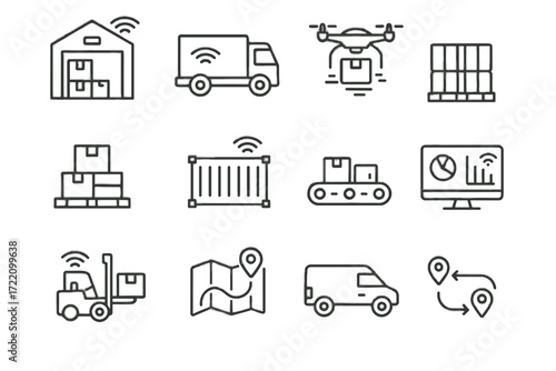 Iot drone vector van icon dashboard sensor truck container logistics stack icons