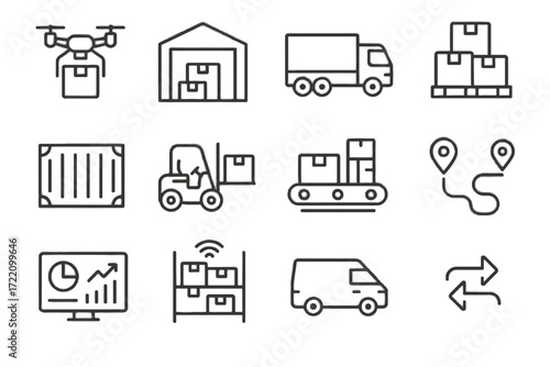 Icon arrows box autonomous container logistics icons pallet vector delivery cargo efficient
