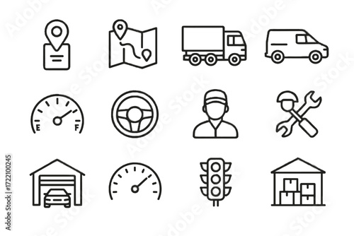 Icon van delivery profile smart warehouse transport gps traffic driver vector gauge