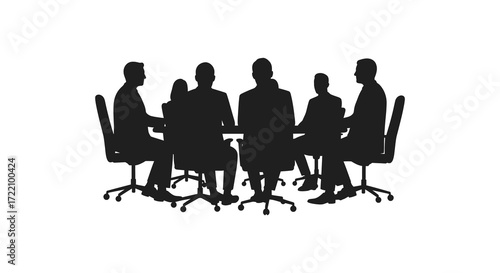 A group of silhouettes seated around a table in a meeting
