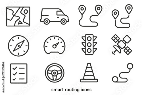Delivery traffic compass routing smart steering speedometer route vector icons markers icon