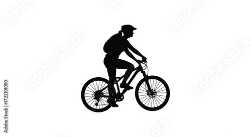 Silhouette of a mountain biker riding a bicycle on a white background