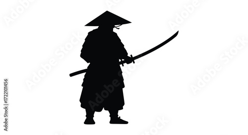 Silhouette of a samurai warrior with katana in a traditional pose