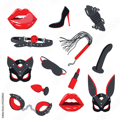 Set of BDSM attributes.Vector illustration.