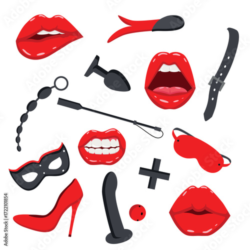 Set of BDSM attributes.Vector illustration.