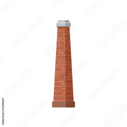 Tall brick chimney an iconic industrial structure, part of a factory or building, providing ventilation and exhaust fumes.