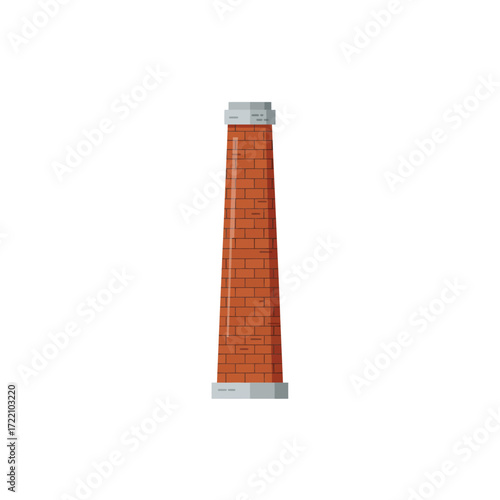 Tall traditional red brick chimney smokestack industrial structure against a clear white background illustration.