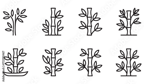 Decorative bamboo vector icons in minimalist line art style for eco, spa, and wellness concepts