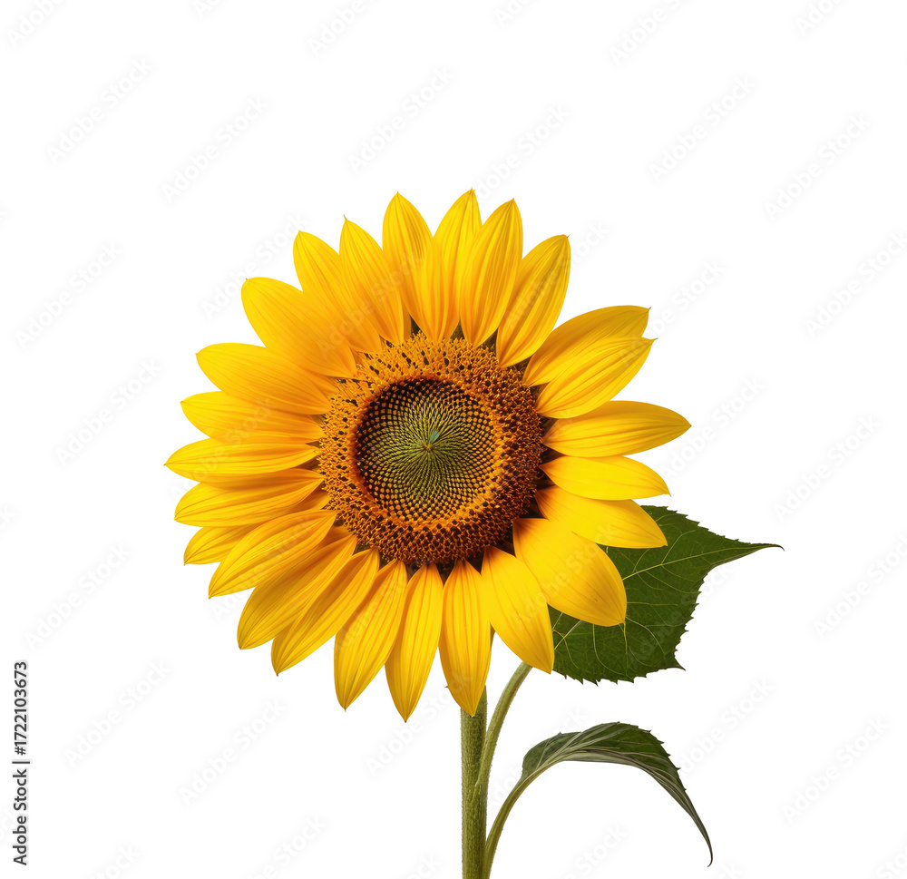 Fototapeta premium Vibrant sunflower, isolated, black background, summer bloom, design element