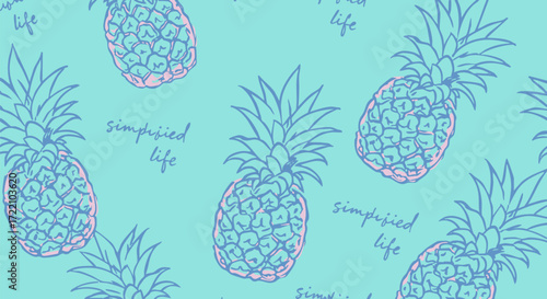 Tropical pineapple pattern with simplified life text on a light blue background
