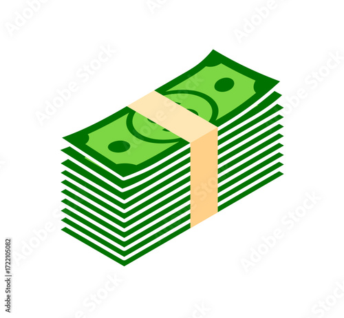 simple stack pile of bank currency money dollar notes banded with band 3d isometric icon vector on transparent background