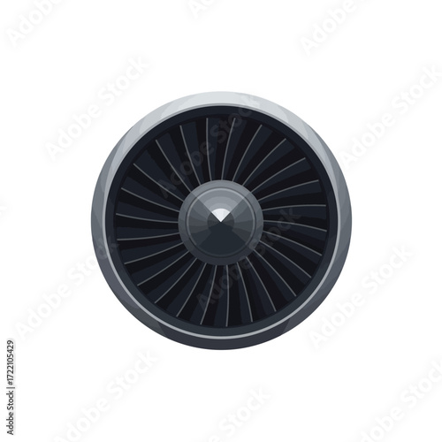 Powerful Jet Engine Turbine Front View with Intricate Fan Blades Showcasing Modern Aircraft Propulsion Technology for Aviation