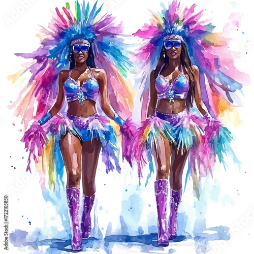 Rio Street Costumes, watercolor drawing vector, isolated on a white background.