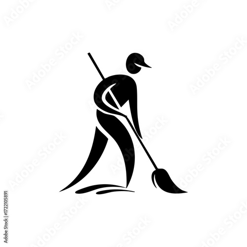 Abstract figure mopping floor, symbolizing janitorial work, cleanliness, and facility care.
