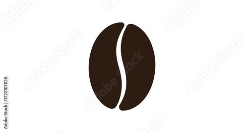 A single dark brown coffee bean isolated on a plain white background