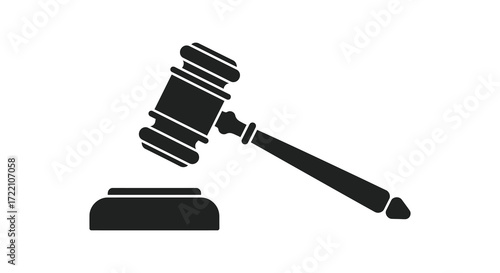 Simple black and white illustration of a gavel and sounding block