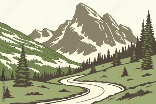 Beartooth Highway in Montana and Wyoming, alpine road with switchbacks and snow-capped views
