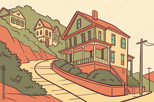 Bisbee in Arizona, colorful hillside mining town with Victorian houses and narrow winding streets