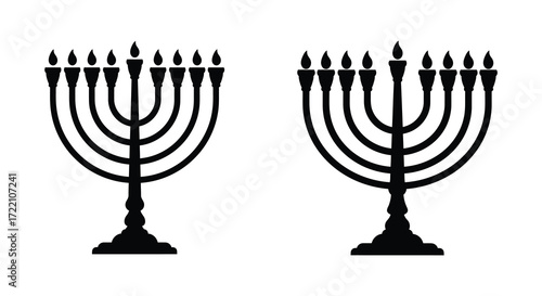 Two black silhouette menorahs with nine branches a jewish symbol