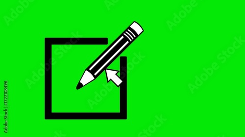 video animation black and white concept icon click computer cursor mouse edit button digital, on a green chroma key background