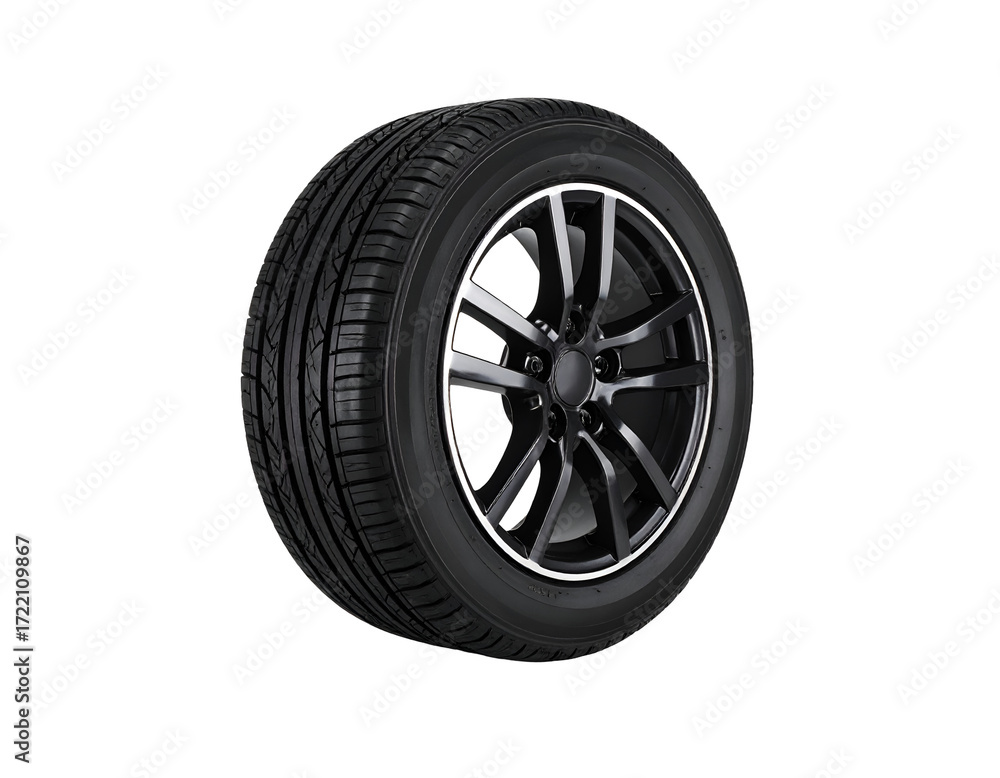 Obraz premium A high-performance tire showcasing intricate tread patterns and a sleek, modern wheel design for vehicles.