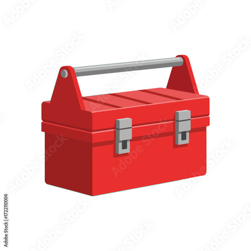 Bright red toolbox with gray handle and latches, essential equipment for home repairs and professional maintenance tasks