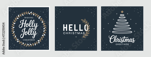 Merry Christmas Square Cards Set with Hand-Drawn Greetings, Doodles, and Sketches, Vector Christmas Illustrations Ideal for Holiday Greetings, Seasonal Invitations, and Festive Design Projects, DIN A6